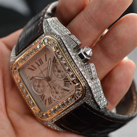 cartier santos xl diamond replica|cartier santos watch diamond automatic.